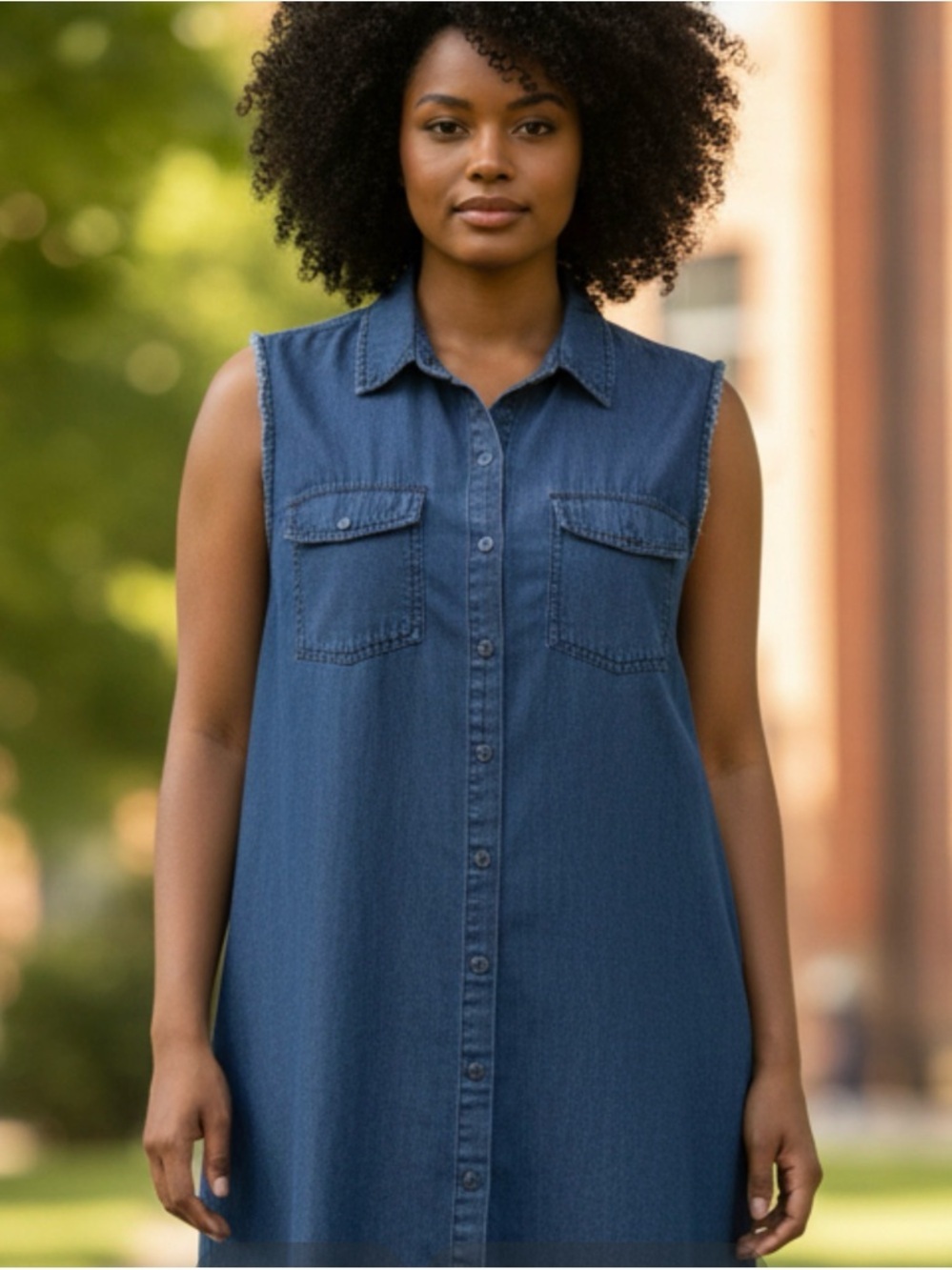 The Limited Sleeveless Shirt Button Down Shirt Dress Denim Blue Size Small
